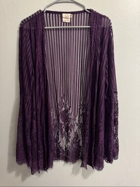 Grace & Emma Purple Sheer Lace Boho Cardigan
